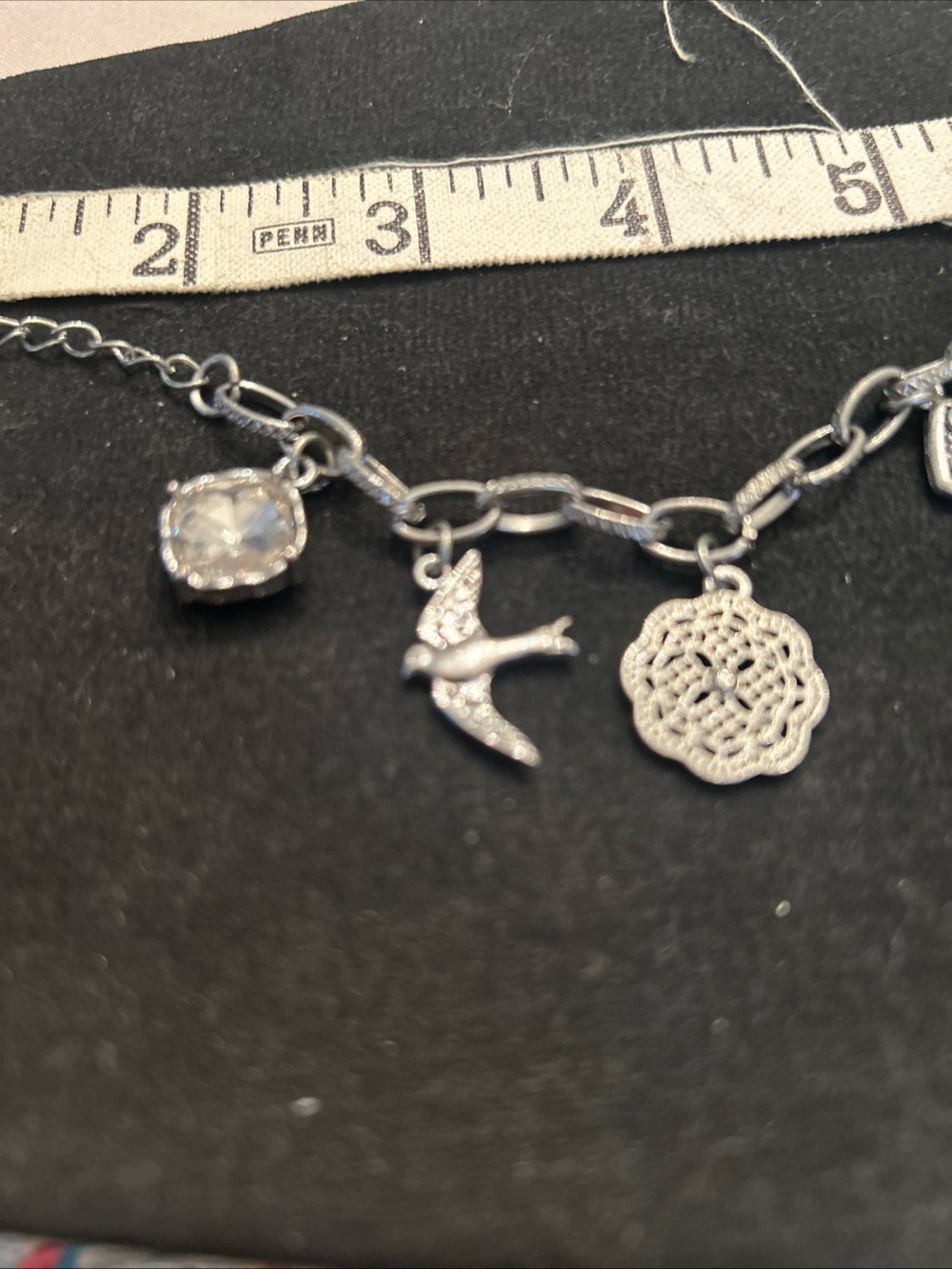 Silver-Tone Charm Bracelet with Clear Crystal and Mixed Charms - Picture 4 of 6